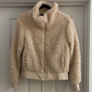 Zara Cropped Cream Sherpa Bomber Jacket